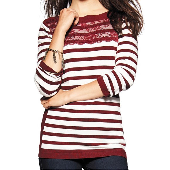 Hannah Sweaters - Hannah Red and White Striped Sweater, Small